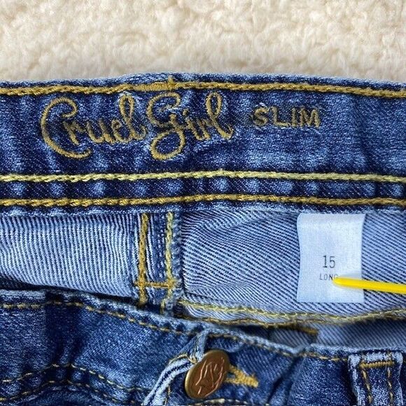 Cruel Girl Jean Jrs 15 Long Blue Stretch Straight Leg Raw Hem CB54753001 - Picture 8 of 14